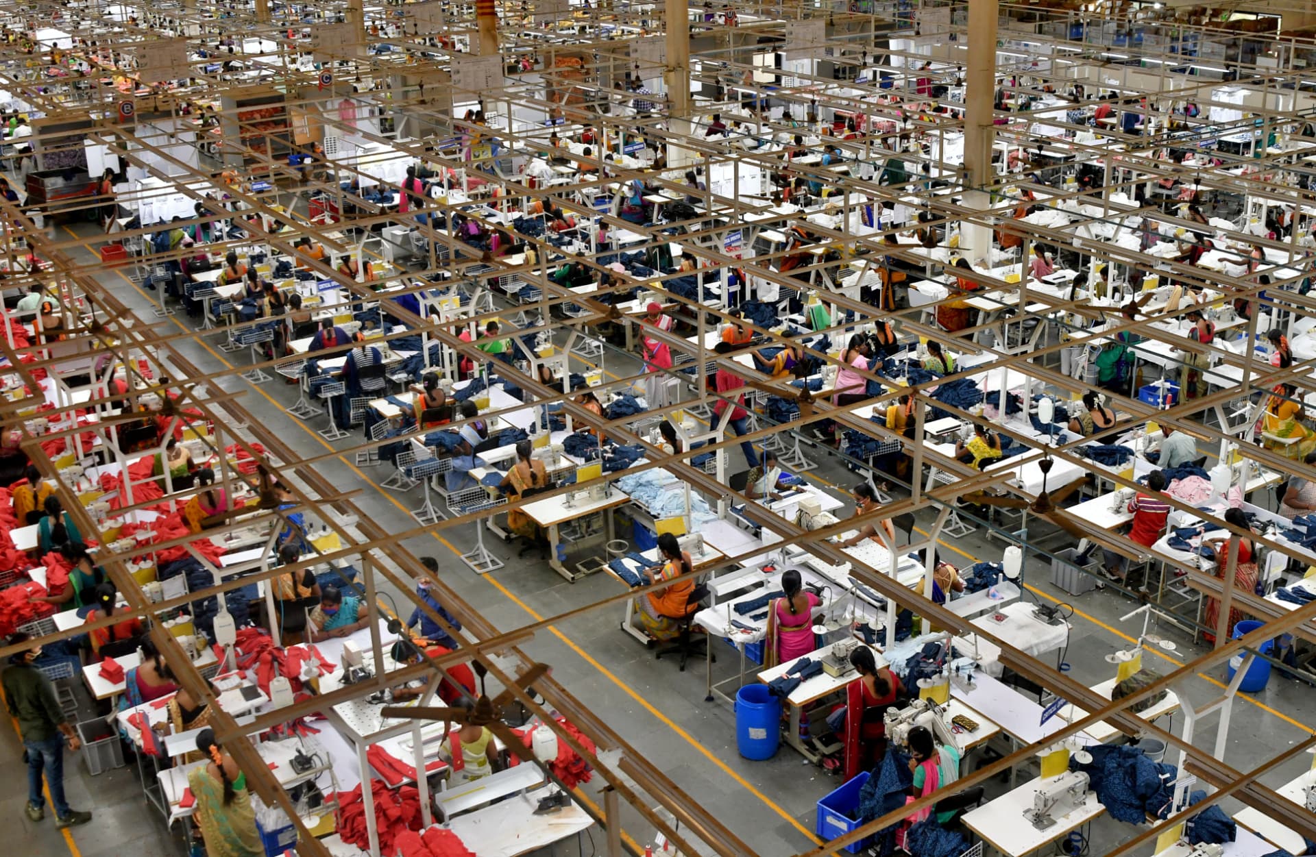 Stitching unit at Texland Impex with rows of industrial sewing machines