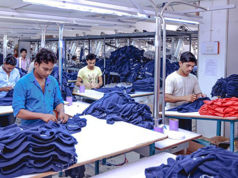 Garments being checked and sorted at the checking tables