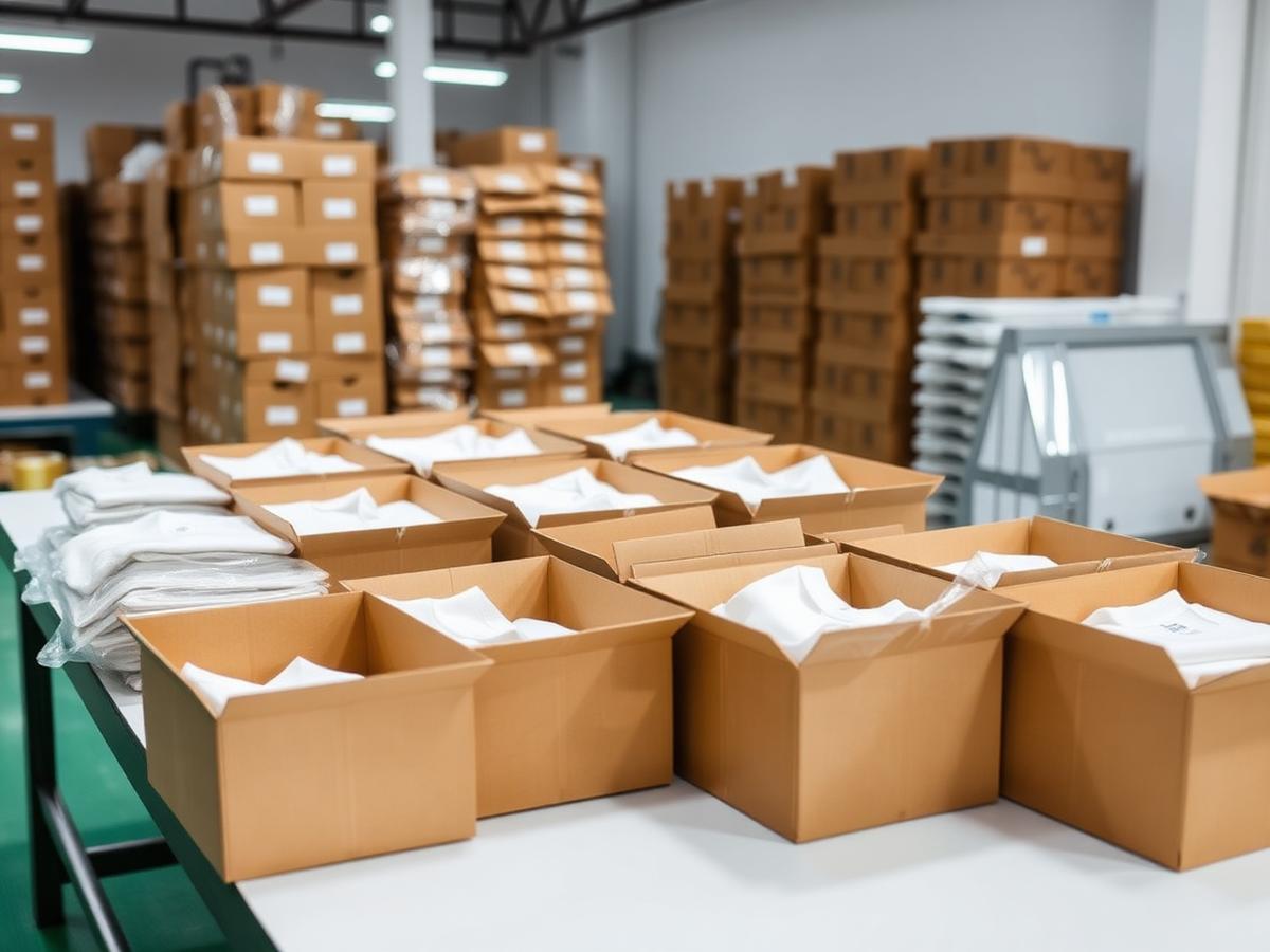 Garments being packed into export cartons
